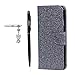 Produktbild Honor 8 Hülle, Huawei Honor 8 Schutzhülle, Alfort 3 in 1 Lederhülle Bling Glitter Fashion Design Premium PU Leder Hohe Qualität Tasche Case Cover Kasten Abdeckung Wallet für Huawei Honor 8 5.2" Smartphone Funktion Standfunktion Unterstützte Telefone und Magnetverschluss ( Grau ) + Alfort Schwarz Stylus Pen + Netter Staub Stecker