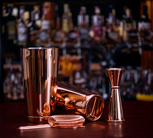 Kupfer Boston Shaker: 4-teilig Set: 550ml&750ml Profi Edelstahl Cocktail Set, Barsieb & Barmaß von Homekeros - 7