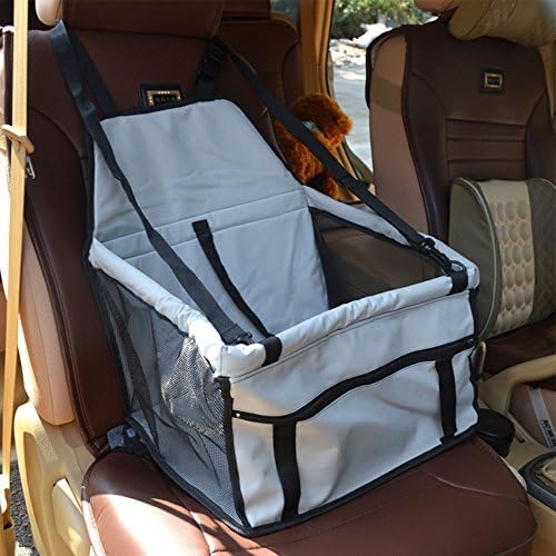 Car Safety Booster Seat Travel Carrier Bag Cage Mat Cover Cushion with Safety Seat Belt Harness for Pet Dog Puppy Cat Grey
