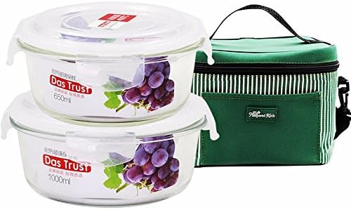 Yxhflo Borosilicate Pyrex Glass Containers Microwave Dedicated Fresh Cartridge Admit W/Cover Glass Bowl 3 Kit , White Circle 650+1000+ Party Packages