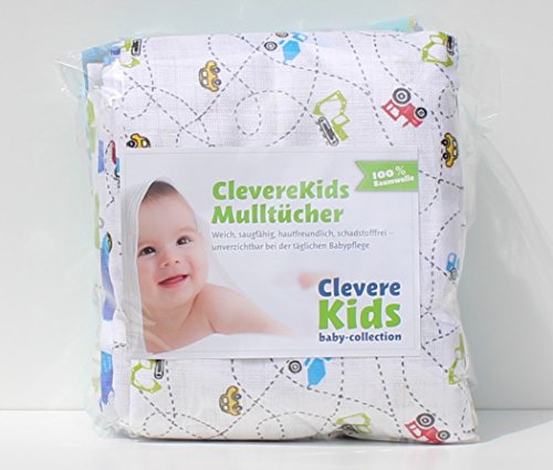 Clevere Kids Mulltücher Set 12 Stück Mix Jungen oder Mädchen Spucktücher Mullwindeln - 3