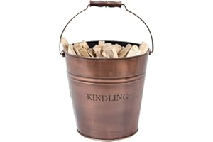 DIBOR Kindling Fireside Wood Scuttle Bucket Copper Firewood Kindling Basket (17L)