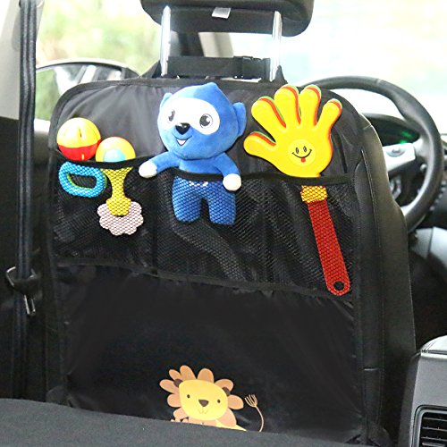 Auto Kick-Pad Rückenlehnenschutz 2 Stück für kinder rücksitz organizer. Ideal für die Speicherung Ihrer Baby-Feuchttücher Windeln Spielzeug Lebensmittel Töpfe und Getränke Multipocket [2 Stück] Elefant und weiß Fußabdruck von WEINAS - 7