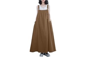 DaPongZhi Robe en Jeans Jupe Salopette Femme Grande Taille Maxi Robe Été Vintage Robe en Denim Chic et Élegant Jarretelles Jupe Longue Robe avec Boutons Salopette Longue à Bretelle sans Manche