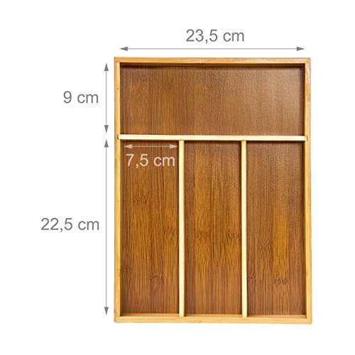 Relaxdays Besteckkasten aus Bambus HxBxT: ca. 4 x 25 x 34cm Besteckeinsatz mit 4 Fächern als Küchenorganizer und Schubladeneinsatz pflegeleichter Schubladenkasten für Besteck Organizer aus Holz, natur - 3