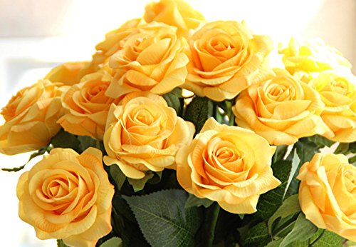 10 Stück Real Touch Silk Kleben PU Silk Künstliche Rose Blumen Home Dekorationen für Hochzeitsfeier oder Geburtstag Garten Brautstrauß Blumensträuße Happy Valentinstag Geschenke Party Veranstaltung (Yellow) - 2