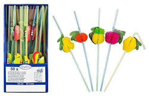 Kigima Strohhalme Trinkhalme Flexhalme mit Früchten 50 Stk 24 cm lang Durchmesser 5mm