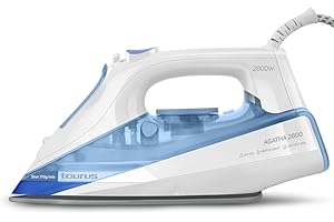 Taurus - Plancha de vapor Agatha 2800W | Golpe de vapor 170g/min | Punta de precisión | Regulador de temperatura | Suela cerámica | Auto limpieza | Doble sistema antical | Azul