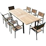 - Abmessungen Tisch: 160 auf 220cm ausziehbar x 90cm Breite, Höhe: 75cm, Sessel: 57x57cm Höhe: 85cm