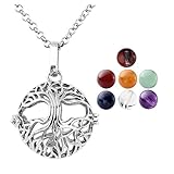 QGEM Chakra Healing Crystal Ball 8mm Reiki Locket Pendant Tree of Life Necklace 