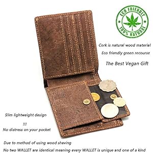 Boshiho RFID Blocking - Cork Wallet Slim Design Bifold Purse Wallet with Coin Pocket, Vegans Wallet Eco Friendly Gift for Men & Women (Brown)