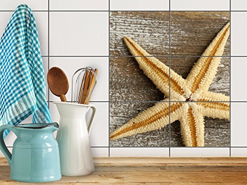 Fliesentattoo Dekosticker | Fliesen-Aufkleber Folie Sticker selbstklebend Küche renovieren Bad Küchen Ideen | 20×15 cm Design Motiv Starfish – 6 Stück - 2