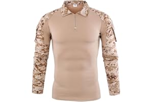 Czen Chemises Militaires Tactiques pour Hommes Chemise à Manches Longues Camo Chemise à Manches Longues à Fermeture éclair 1/4 Chemise de randonnée de l'armée en Plein air