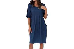 ZEIAYUAS Women Summer Dresses UK Plus Size Cotton Linen Dress Short Sleeve Midi Dress Baggy Casual Pleated Dress Plain Oversized Shirt Dresses Solid Holiday Party Beach Dress Elegant Shift Sundress