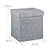 Relaxdays Ottoman Foldable Footstool Box Storage Cube with Removable Lid, Fabric, Grey, 38 x 38 x 38 cm
