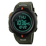 KAUO Digitale Herren-Armbanduhr im Militär-/Sportstil mit Kompass, LED-Bildschirm, großem Zifferblatt, 50 m Wasserdicht, Stoppuhr, Alarm