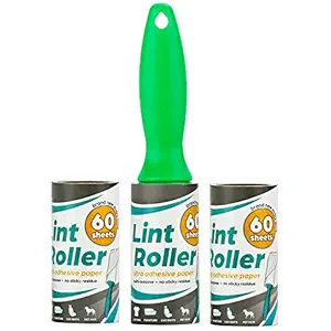 DecorRack Lint Roller with 2 Refills, Pet Hair Remover, 180 Extra Adhesive Sheets, Lint Roller Brush, Remove Dog and Cat Hair from Clothes, Furniture (Pack of 3)