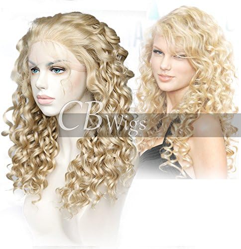 Cbwigs Realistic Looking Long Curly Blonde Highlights Brown Synthetic Lace Front Wigs 3 Tone Half Hand Tied Fiber Hair Replacement Wig for Women 18" 6131627HR