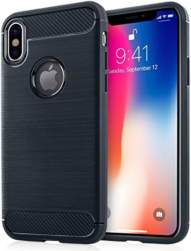 Centopi iPhone X Case, iPhone 10 Case Carbon Fibre Textured Gel Cover | Shock Absorbing | Lightweight & Slim TPU Gel Protection - Blue