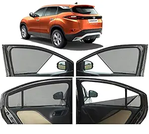 Autofact Half Magnetic Window Sunshades / Curtains for Tata Harrier [Set of 4pc - Front 2pc Half Without Zipper ; Rear 2pc Full with Zipper] (Black)