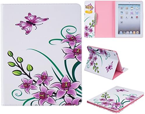 iPad 4 Case, iPad 3 Case, iPad 2 Case - Kio Ultra Slim PU Leather Case Cover [Card Slots] with Stand Flip Cover Shell Colorful Painting Protective Case for Apple iPad 4 / iPad 3 / iPad 2 (Pink Butterfly)