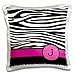 Produktbild Letter J Monogrammed black and White Zebra Stripes Animal Print with Hot Pink Personalized Initial-Pillow Case, 16 by 16"
