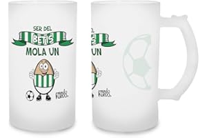 MUNDOHUEVO Jarra de cerveza Ser del Betis mola un huevo. Cristal esmerilado de primera calidad AAA. 80 x 150 mm. 500 ml