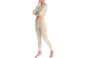 Jetjoy Gym Sets Women Workout Set 2 Piece Outfits Ribbed Seamless Long Sleeve Tops and High Waist Leggings Activewear Sets Gym Clothes for women