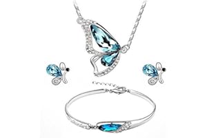 QKEPCY Conjuntos de joyas para Mujer Mariposa Stud Pulsera Collar Conjunto Encanto Colgante Collar Accesorios De Traje De Boda Regalos Para Mujeres para mujeres y niñas
