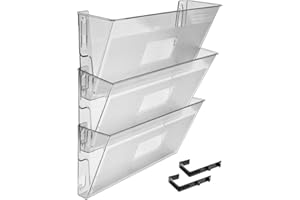 Acrimet Organizador Archivador de Pared Colgante para Folletos, Catálogos, Revistas o Documentos 3 Niveles, Plástico, Color Transparente, Paquete de 3