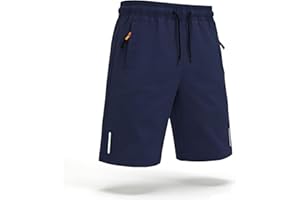 Himcus Boys PE Shorts Kids Football Sports Quick-Dry Gym Activewear Running Shorts with Drawstring,Zip Pockets