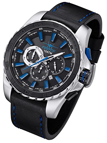 FIREFOX XXL Chronograph FIRESTORM FFS205-103 Herrenuhr Edelstahl schwarz/blau Lederarmband Dornschliee 10 ATM wasserdicht FIREFOX XXL Chronograph FIRESTORM FFS205-103 Herrenuhr Edelstahl schwarz/blau Lederarmband Dornschliee 10 ATM wasserdicht