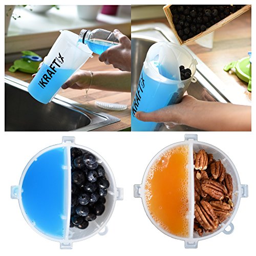 KRAFTSTOFF – DUAL SHAKER, 2 Kammern Shaker, Eiweiß SHAKER FÜR 2 RATIONEN / ZWEI SHAKER IN EINEM – 700 ml – 350 ml pro Seite / Protein Shaker für Damen und Herren / Der perfekte Fitness Shaker, Ideal als Smoothie Trinkbecher, Eiweiss Shaker, Shaker Flasche - 2