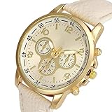 Collection Unisex-Armbanduhr BeiläUfige Geneva Kunstleder Uhr Herren Analoge Japanisch Quarzwerk Uhren MäDchen Armbanduhr Retro Digital Uhren (Beige)
