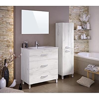 Générique STELLA Ensemble salle de bain simple vasque L 80 cm - Blanc effet bois