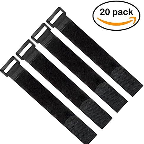 Reusable Fastening Cable Straps Hook &amp; Loop Multi-Purpose Cable Tie Organizer 1.2"x16", Black, 20 Piece in Pack