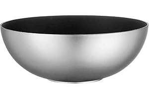 TWO TIGERS Bol de Plástico Reciclado Redondo. Tamaño 30 cm de Diámetro. 6 Diseños a Elegir. Colores Metalizados Mate. Cuenco para Frutero o Decoración (Plata y Negro Interior)