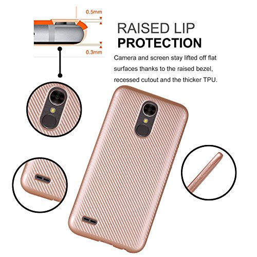 LG K10 2017 Funda  Voguecase TPU protectora  Fibra de carbon-dorado  Silicona Funda Tapa Case Cover con Absorcion de Impactos y Anti-Aranazos Espalda Movil Celular Carcasa  Gratis aguja de la pantalla stylus universales