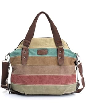 OURBAG Damen Multi-Color Striped Segeltuch Handtasche Frauen Schultertasche Umhängetasche