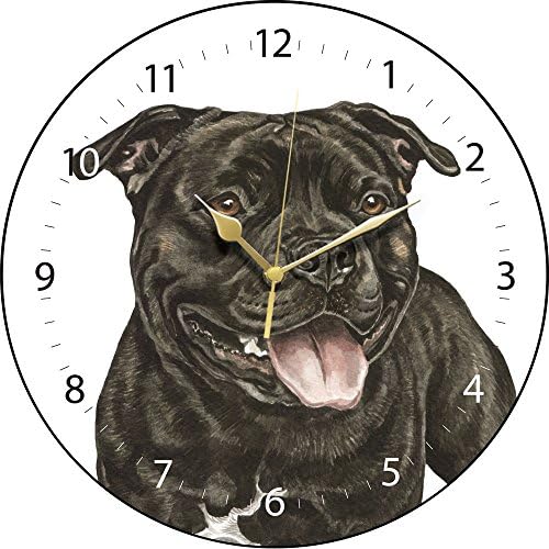 Staffordshire Bull Terrier Black Dog Gift - Beautiful Quality 28cm Boxed Wall Clock, made in the UK. Makes a wonderful gift.