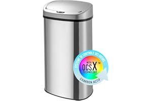 1 TOUCHLESS 1 MOVE Poubelle Automatique 58L Inox Brossé avec Filtre ANTI-ODEUR et Revêtement ANTI-TRACE | Bac à ordures Electronique Cuisine Salle de Bain en Acier Inoxydable | Couvercle Electrique | Sac 50 ou 60 litres