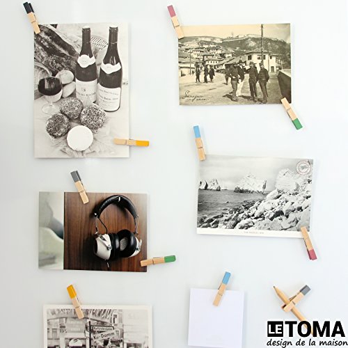 LeTOMA – 12 bunte Magnetklammern – Holzklammern 45mm – 2xGelb - 2