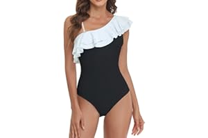 NLAND Traje de Baño Una Pieza para Mujer Bañador para Mujer Volante de un Hombro Conjunto de Bikini Push Up Acolchado Traje de Baño