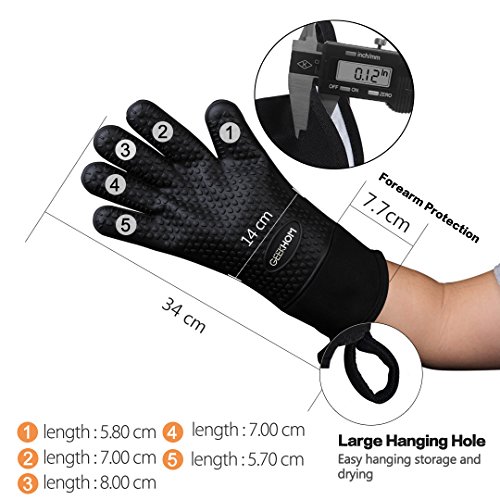 GEEKHOM Grillen Handschuhe, hitzebeständige Handschuhe Grill Küche Silikon Ofenhandschuhe, lange Wasserdicht Rutschfeste Topflappen zum Grillen, Kochen, Backen - 3