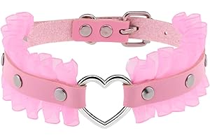 Flongo Ras du Cou pour Femme Fille Collier Simple Polyvalent Dentelle Coeur Forme Réglable en Cuir Corde Collier Boucle de Ceinture