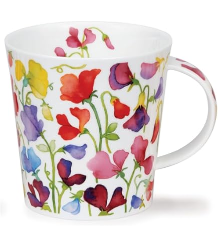 Dunoon Cairngorm Becher | 0,48 L, Fine Bone China | Motiv 'Floral Burst' In Rot | Spülmaschinen- & Mikrowellengeeignet
