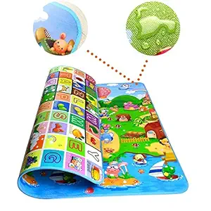 Dravizon Waterproof Double Side Baby Crawl Floor Mat with Zip Bag to Carry for Kids Picnic Play School Home (6.5X 5 ft, Multicolor)