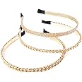 3 Pcs Vintage Headbands Gold Chains Head Bands Headwear Metal Hairbands Alice Band Hair Hoop Women and Girls