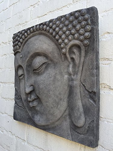 Wandbild Wandrelief Steinplatte Buddha Kopf Garten Deko Feng Shui Yoga 39×39 cm - 6