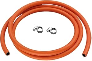 JD Brands 1m LPG Gas Hose 8mm I/D – Short Butane/Propane Rubber Hose with 2 Hose Clips – Ideal for BBQs, Camping Gas Stoves & Patio Heaters
